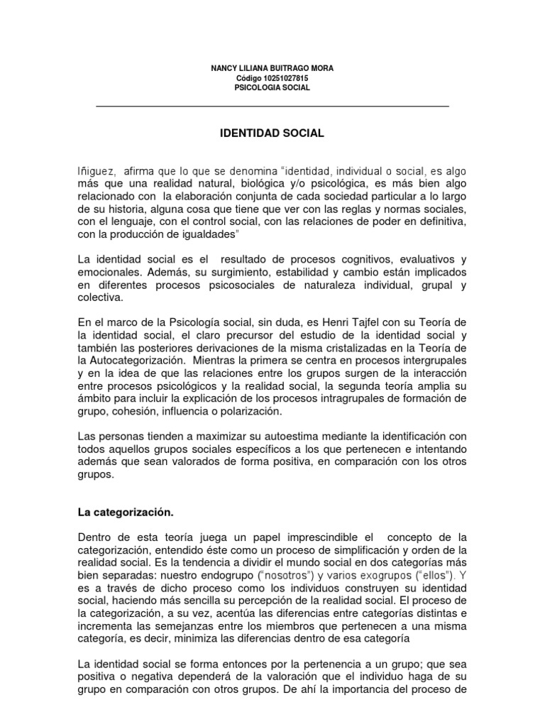 Teoría de la Identidad Social en Psicología | PDF | Individualismo ...