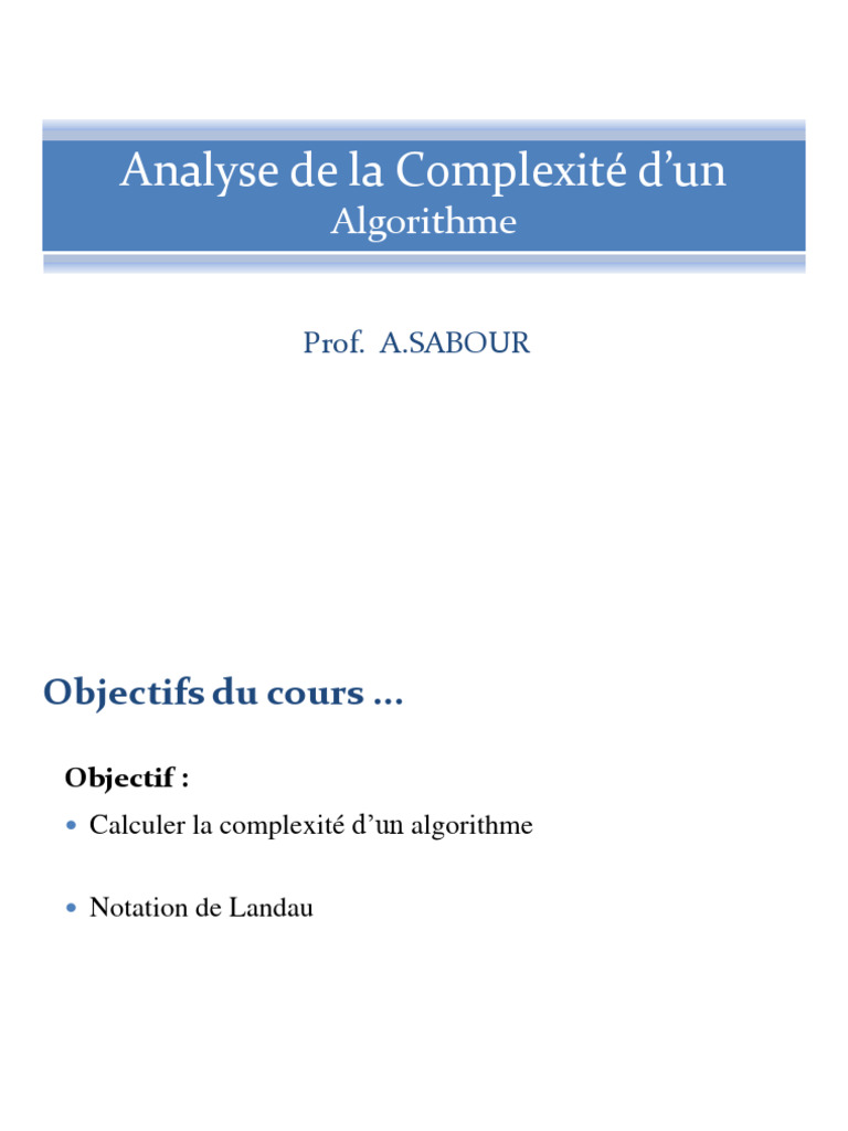 Analyse de la Complexité Algorithmique | PDF | Théorie de la complexité ...
