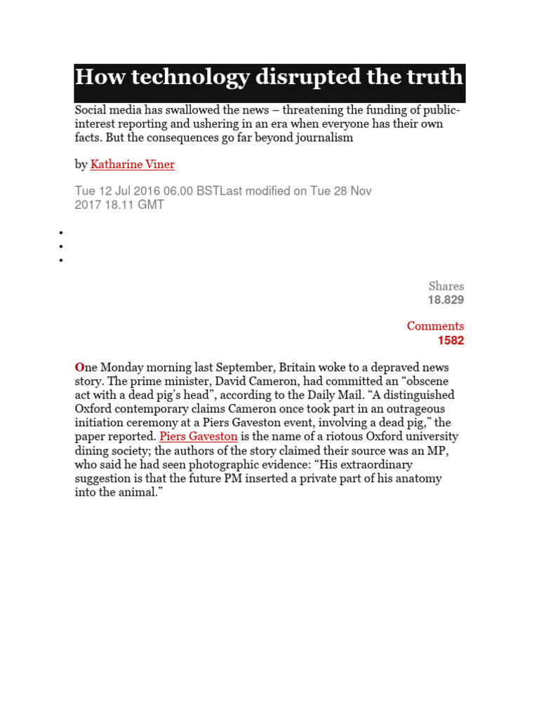 Technology's Impact on Truth Today | PDF | Journalism | News