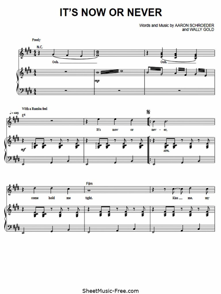 Its now or never sheet music elvis presley sheetmusic pdf