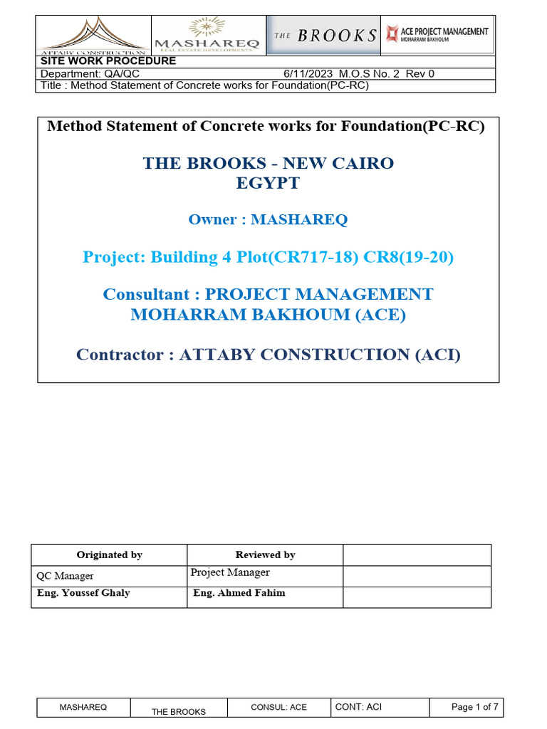 Concrete Works Method Statement for Foundations | PDF