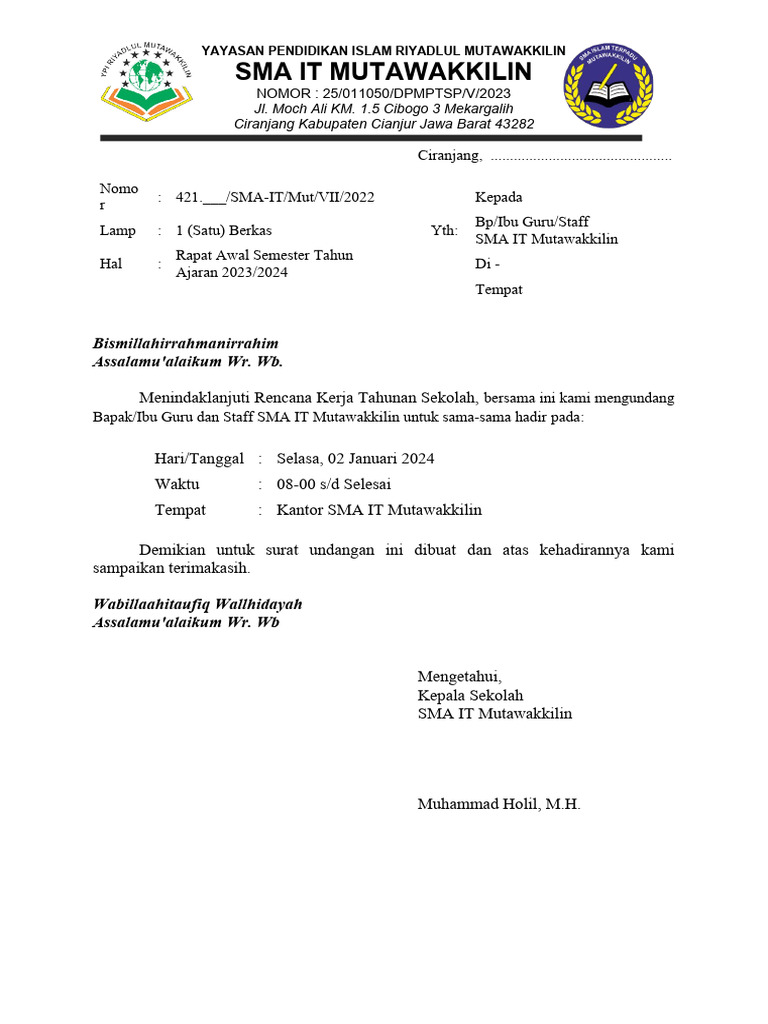 Surat Undangan Rapat | PDF