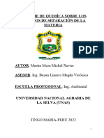 Informe de Quimíca Sobre Los Métodos de Separación de La Materia