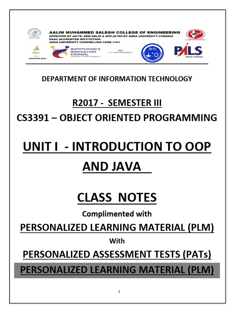 cs3391 Oop Unitinotesfinal 230308123009 E7c4c033 | PDF | Java Virtual ...