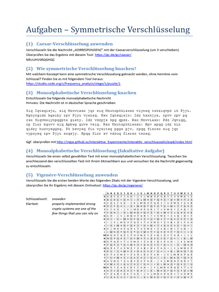 Aufgaben Symmetrische Verschluesselung | PDF