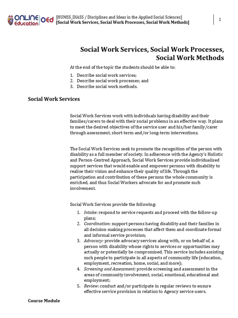 Week 012-Module Social Work Services | PDF | Social Work | Disability
