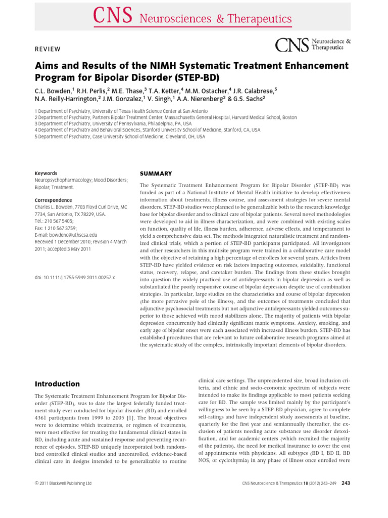 STEP-BD: Enhancing Bipolar Disorder Treatment | PDF | Self-Improvement