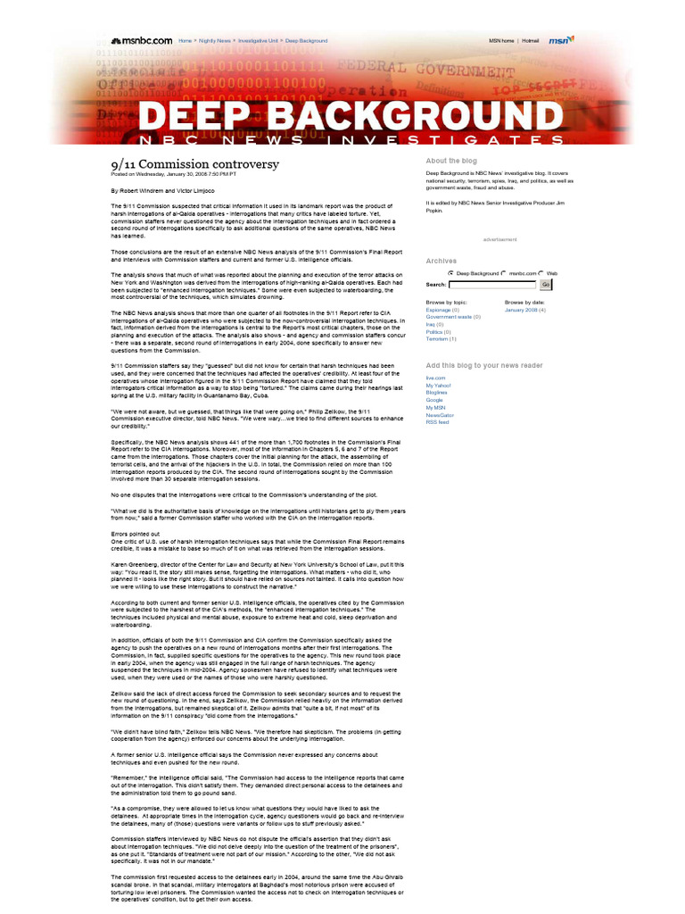 9 - 11 Commission Controversy - Deep Background | PDF | Enhanced ...