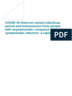 COVID 19 Infectiousness - Asymptomatic Transmission