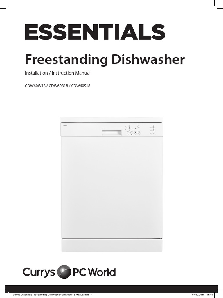 Currys Essentials Freestanding Dishwasher CDW60S18 Manual PDF