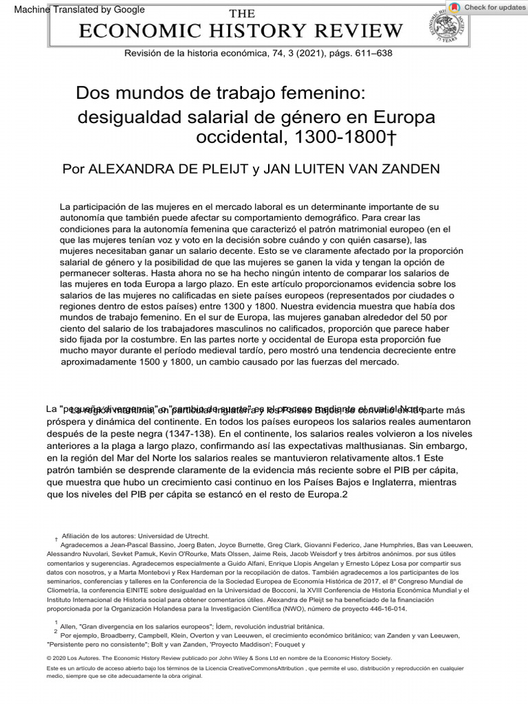 The economic history review 2021 pleijt two worlds of female
