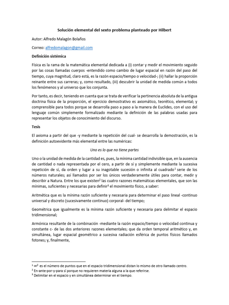 Sexto Problema de Hilbert Descargar gratis PDF Fotón Espacio