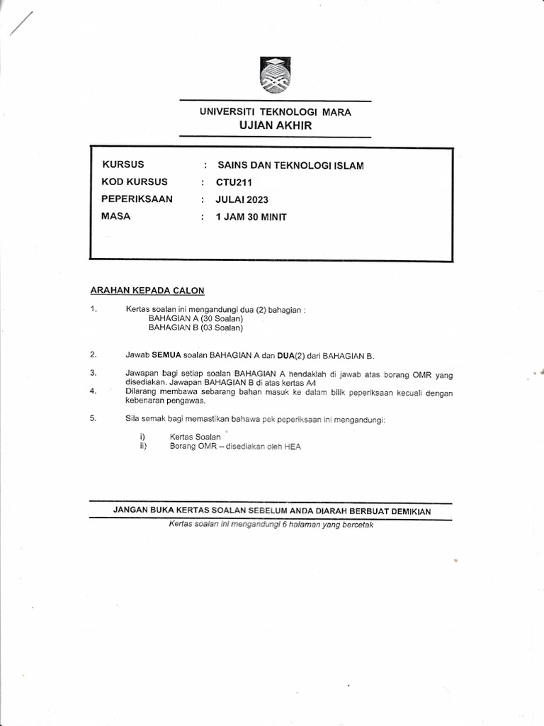 Exam Ctu 211 Julai 2023 Pdf