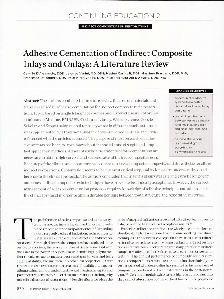 Adhesive Cementation of Indirect Composite | PDF | Dental Composite ...