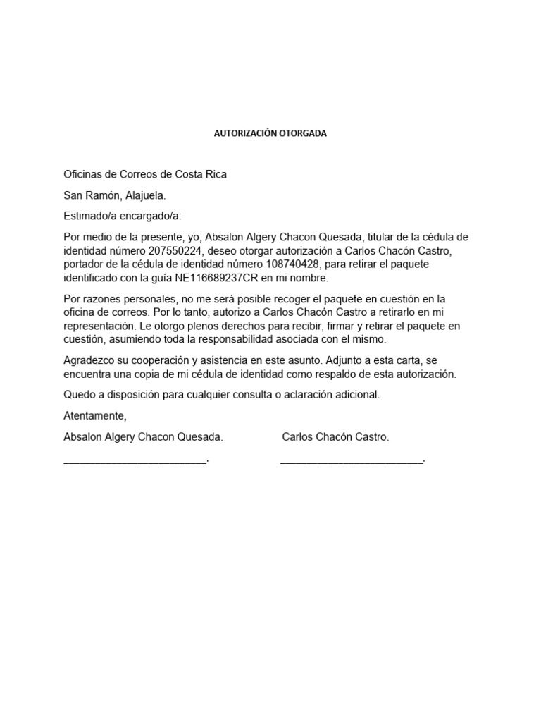 Carta Correos de Costa Rica PDF