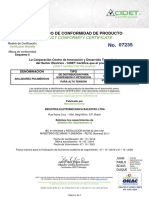 Certificado de Conformidad de Producto: Product Conformity Certificate