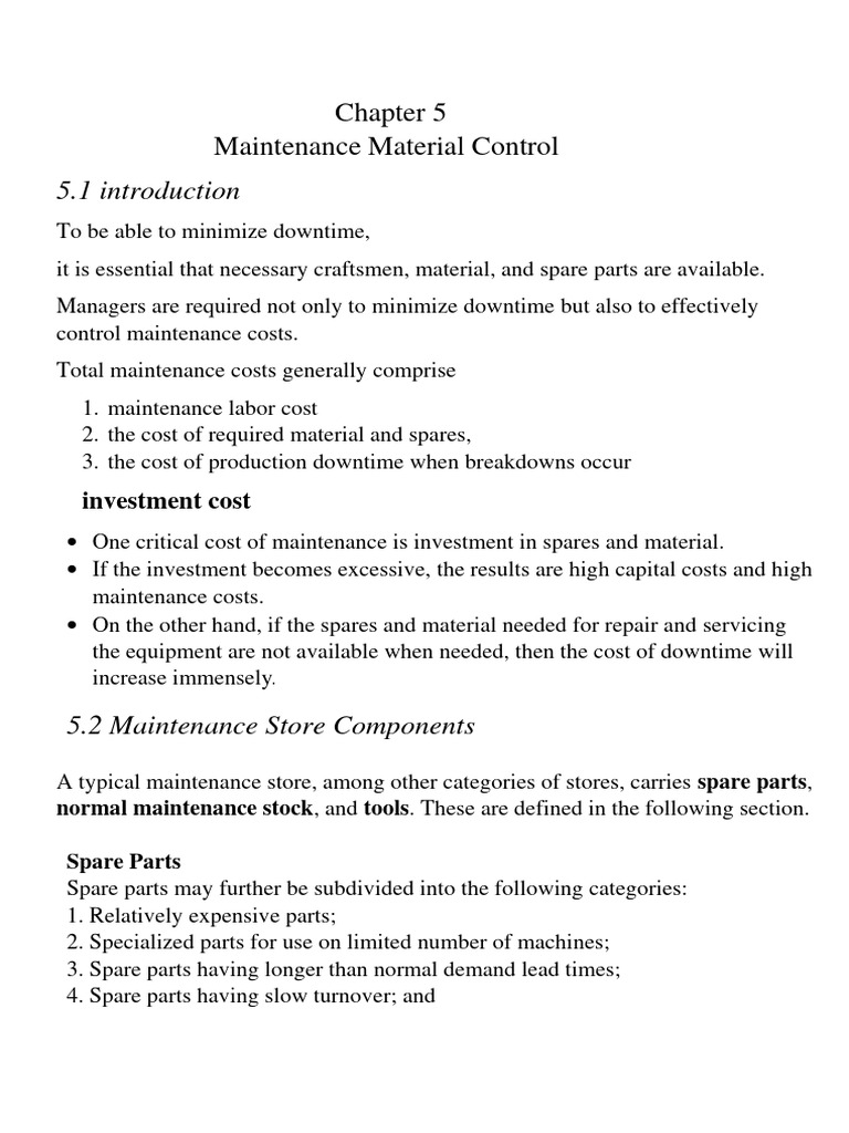 Maintenance Material Control Strategies | PDF | Inventory | Business ...
