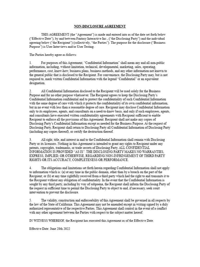 Non-Disclosure Agreement Template | PDF | Non Disclosure Agreement ...