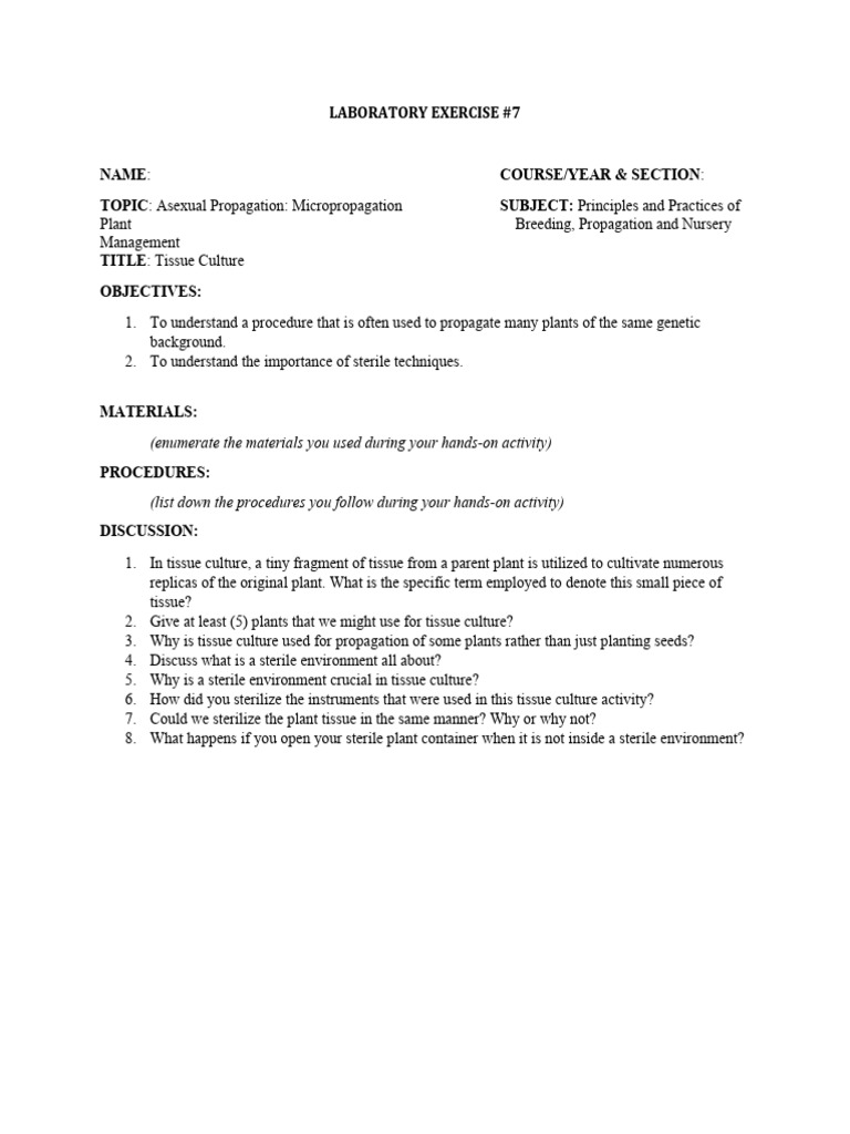Laboratory exercise 7 micropropagation pdf