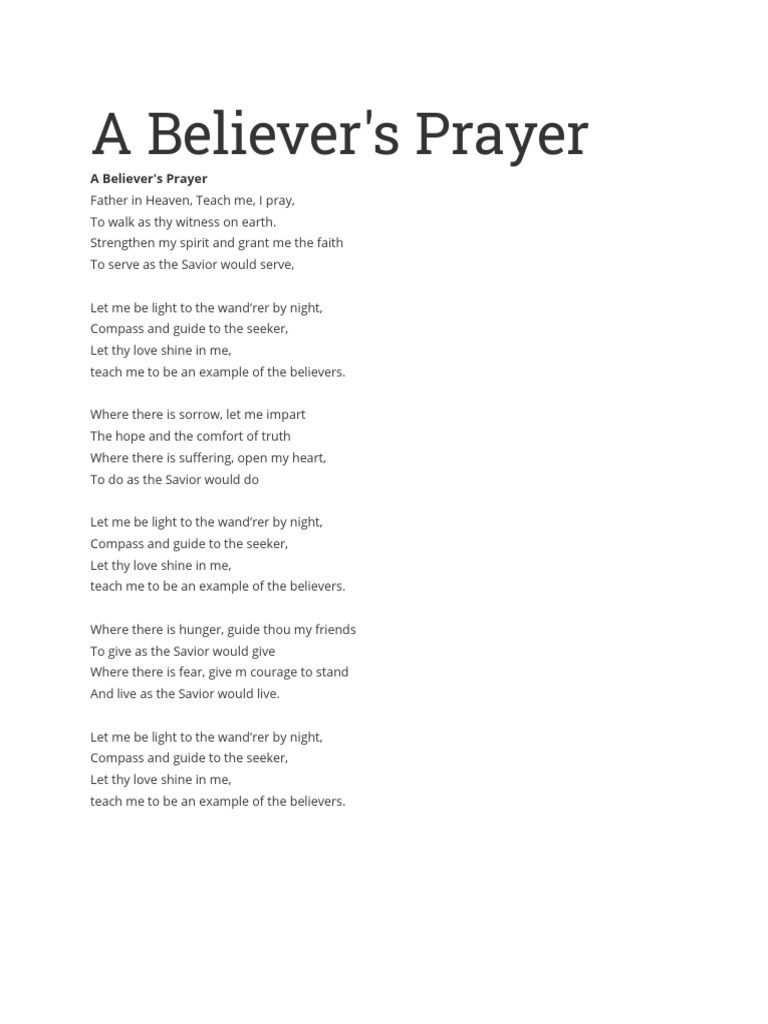 A Believers Prayer | PDF | Religion & Spirituality | Poetry