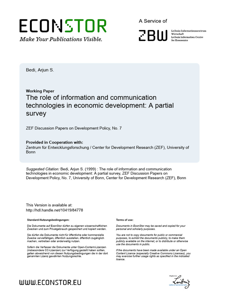 The Role of Information and Communication Technologies in Economic ...