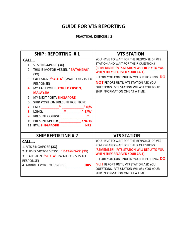VTS Reporting Procedures for Singapore | PDF