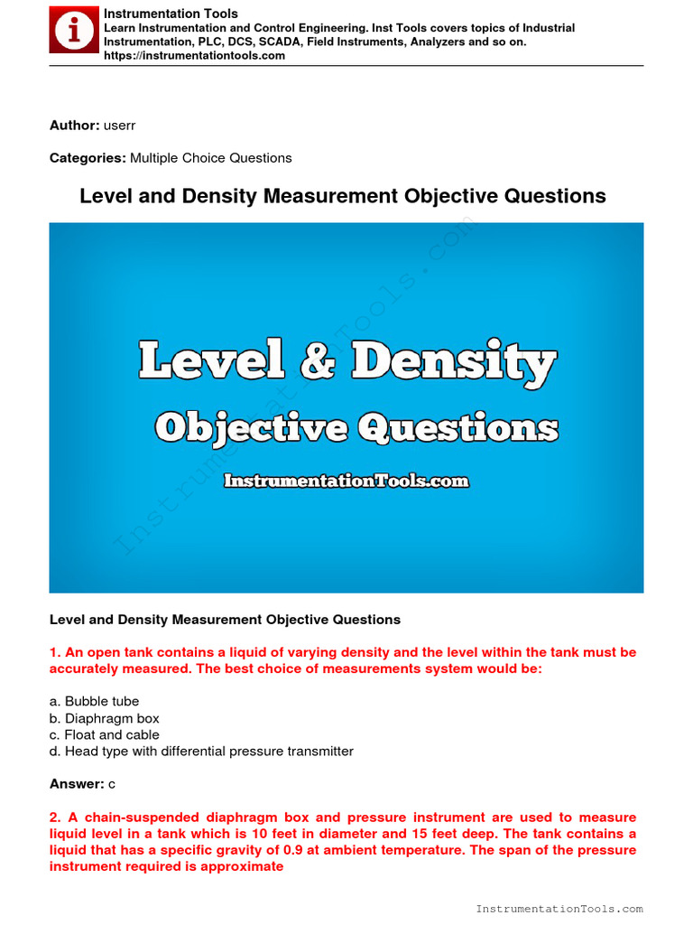 Level and Density Measurement Quiz | PDF | Technology & Engineering
