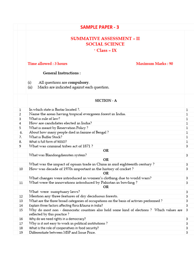 Ix Practice Paper Social Science Set 2 | PDF