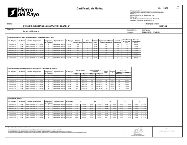 Certificado de Molino para Acero | PDF