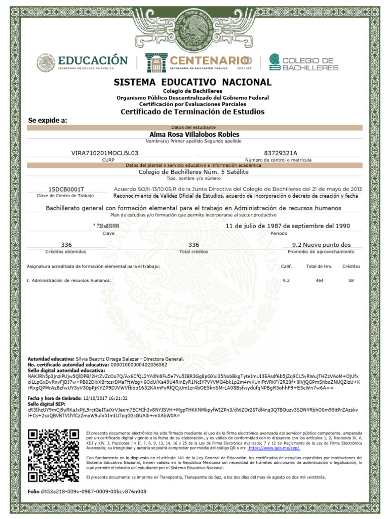 Certificado de Bachillerato SEP 2023 | PDF
