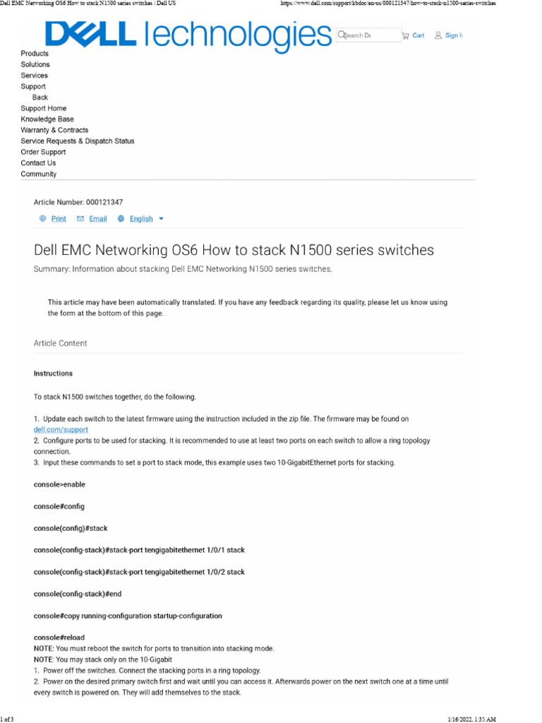 Stacking Dell N1500 Series Switches Guide | PDF | Dell | Information ...