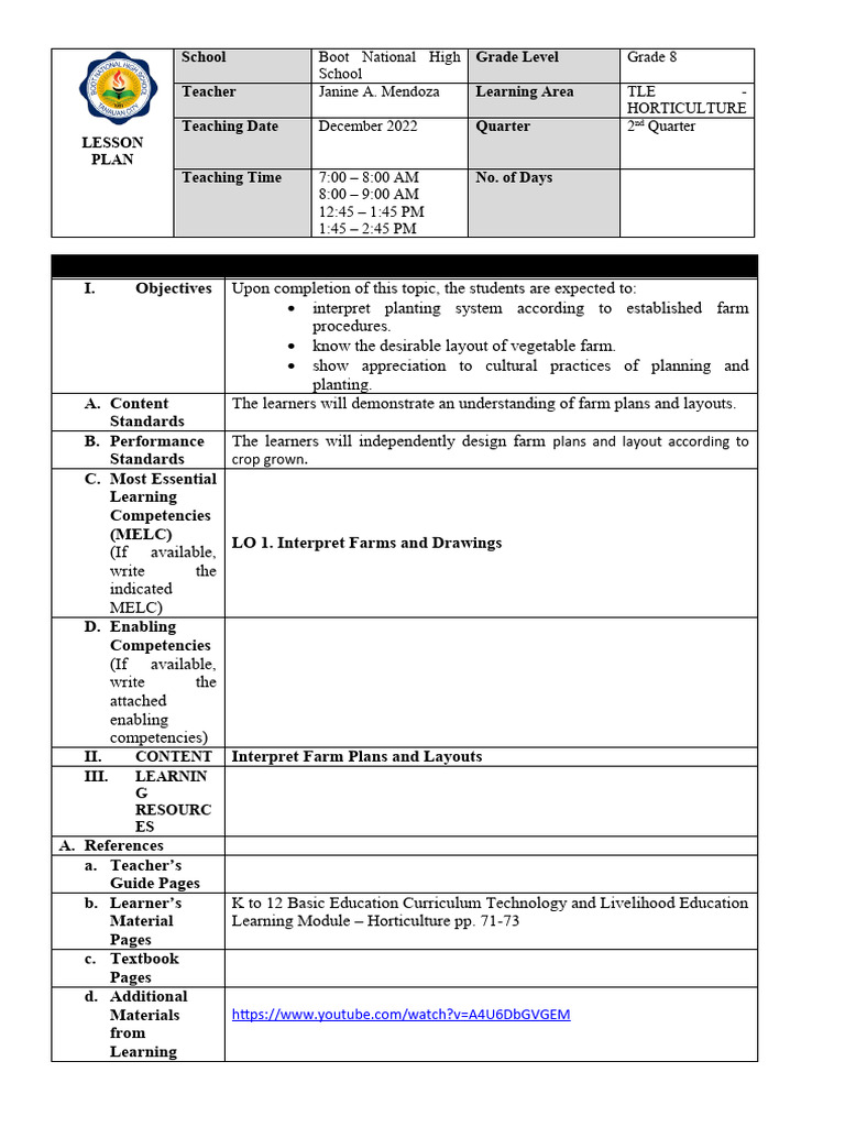 Farm Layout Design for Grade 8 Horticulture | PDF | Soil | Water