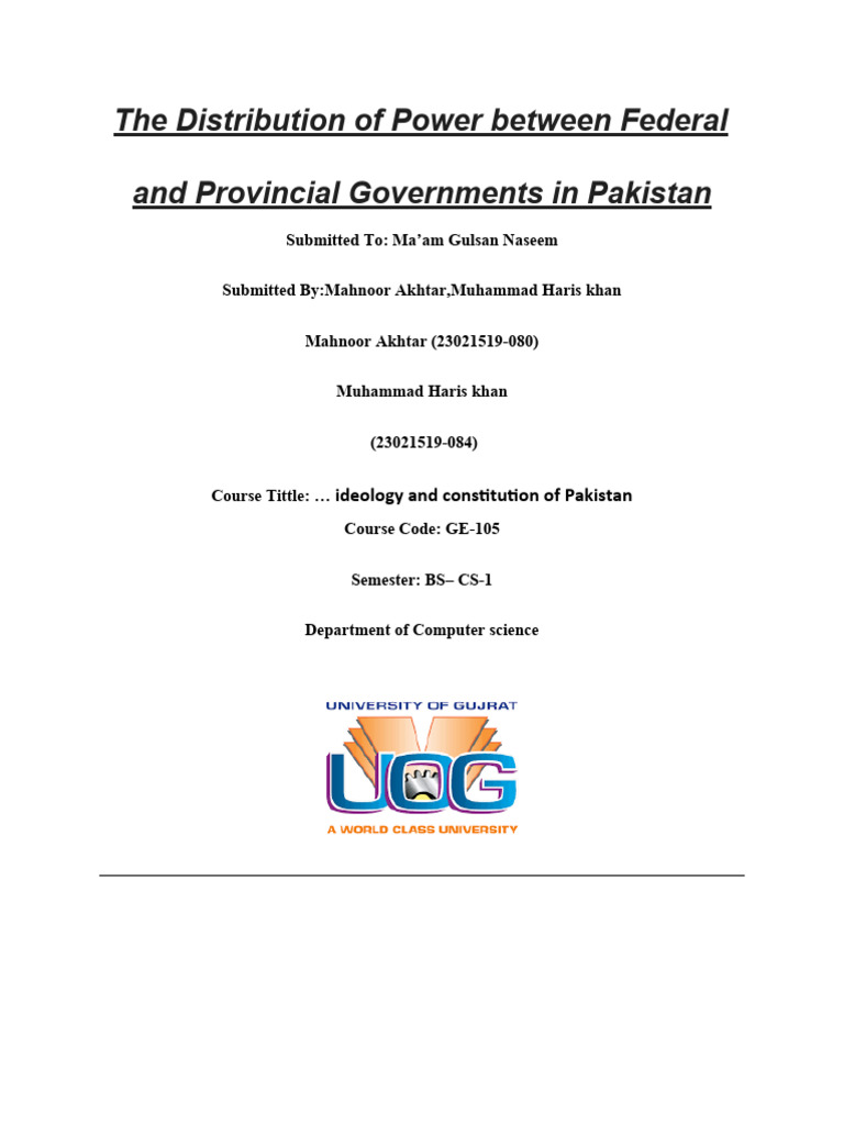 Federal vs Provincial Power in Pakistan | PDF