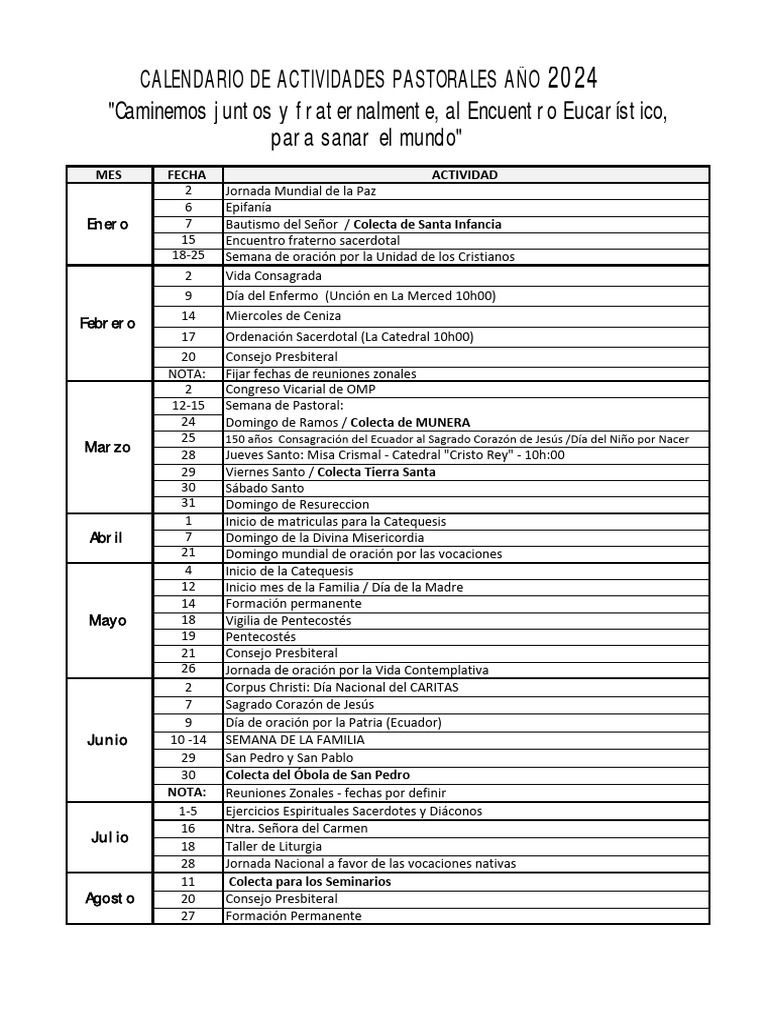 Calendario Pastoral 2024 | PDF | Pascua de Resurrección | Adoración ...
