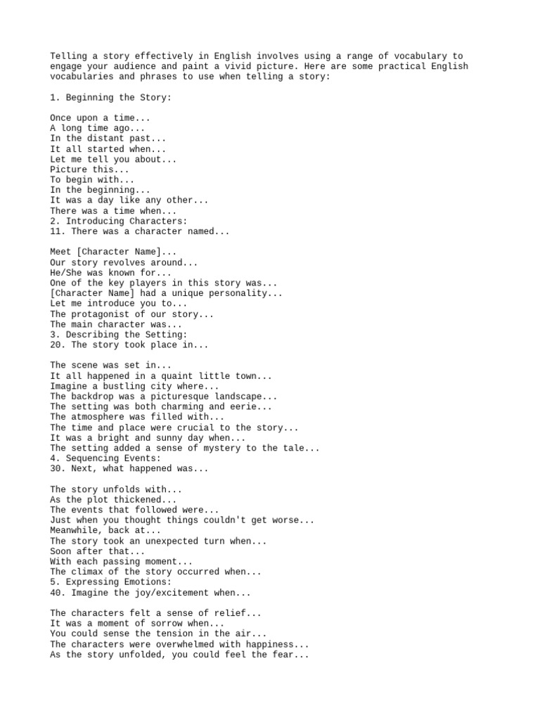 Essential English Storytelling Phrases | PDF | Plot (Narrative)