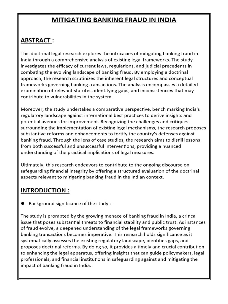 Mitigating Banking Fraud In India Pdf Fraud Banks