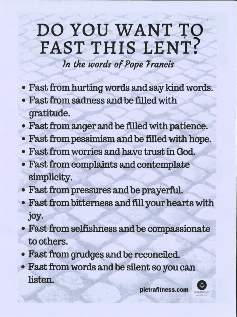 Pope Francis Fasting Tips PDF