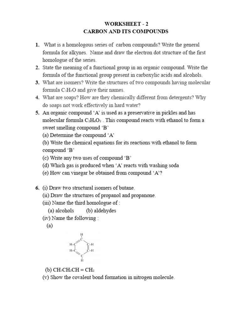 Chemistry Worksheet: Carbon Compounds | PDF | Teaching Methods ...