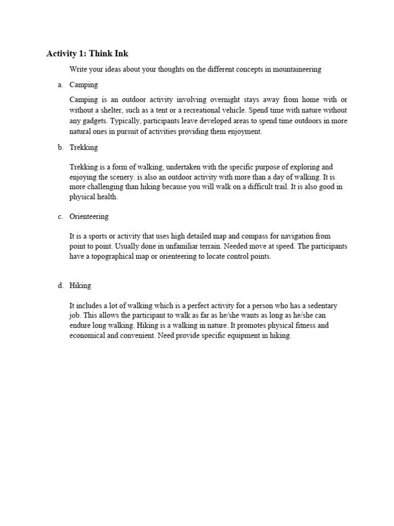 Exploring Outdoor Activities: Trekking | PDF | Career & Growth | Self ...