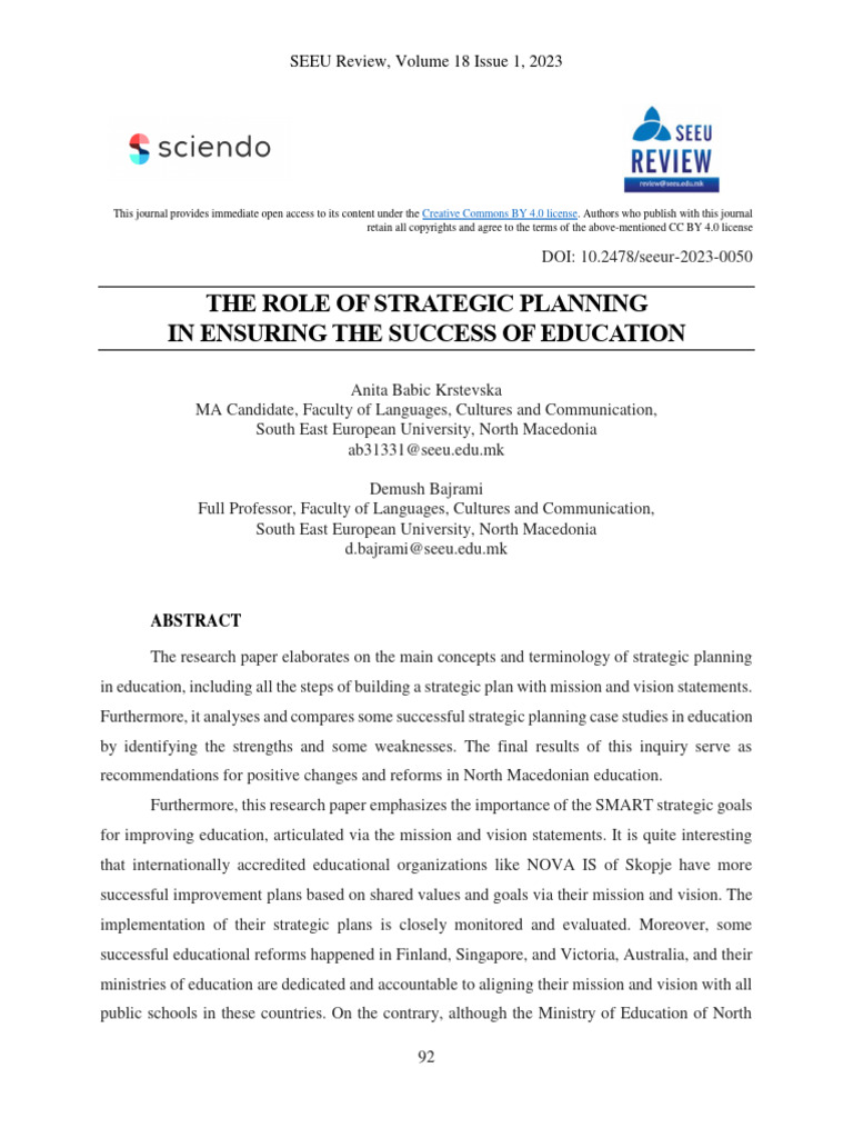 The Role of Strategic Planning in Ensuring The Suc | PDF | Strategic ...