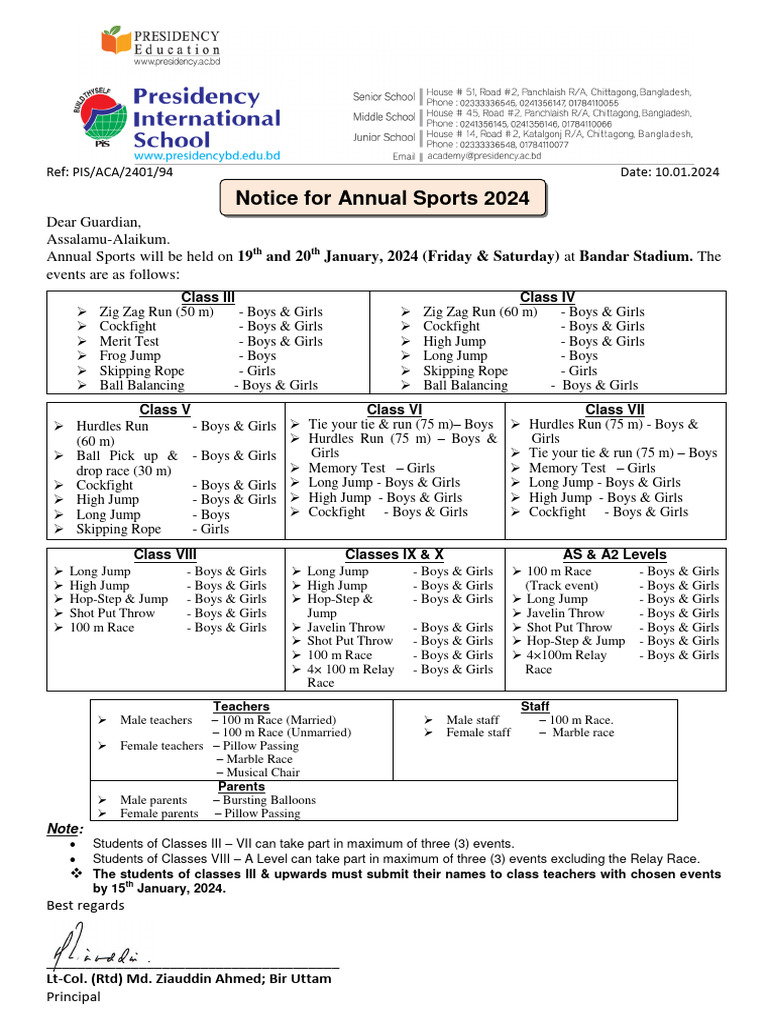 Annual Sports Day Events 2024 | PDF | Entertainment | Athletics