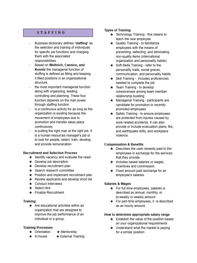 Staffing and Management Functions Overview | PDF | Leadership ...
