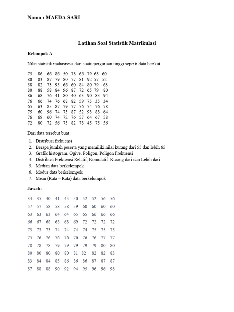 Contoh Data Berkelompok Statistik | PDF