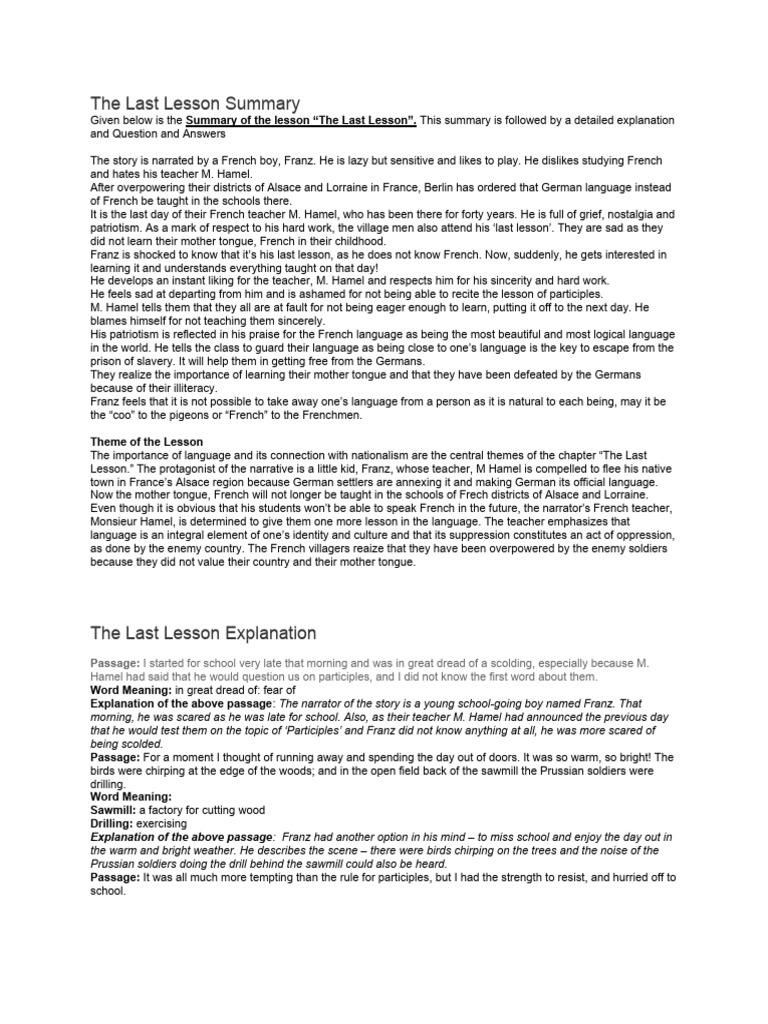 Explanation Of The Last Lesson