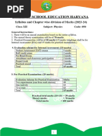 Board of School Education Haryana: Syllabus and Chapter Wise Division of Marks (2023-24)