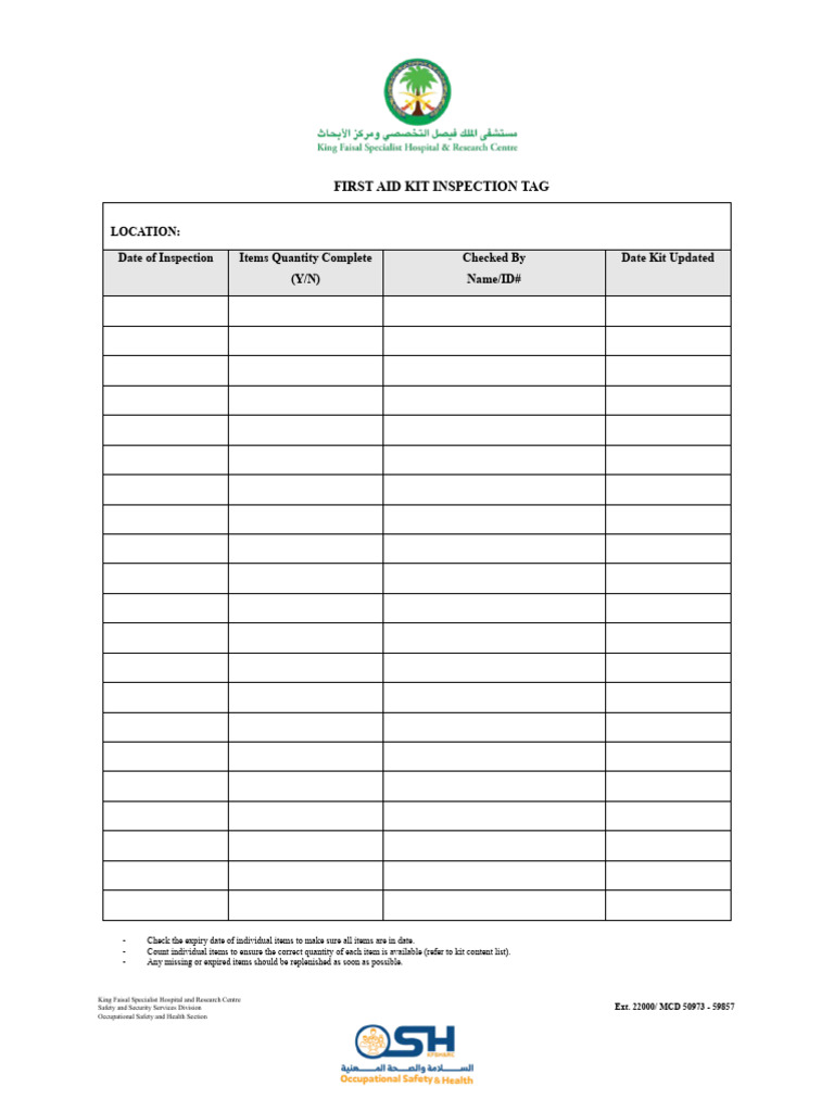 FIRST AID KIT INSPECTION TAG PDF