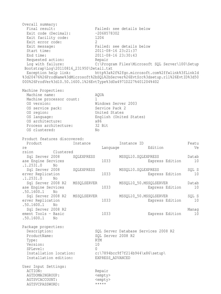 SQL Server 2008 R2 Repair Failure | PDF | Microsoft Sql Server ...