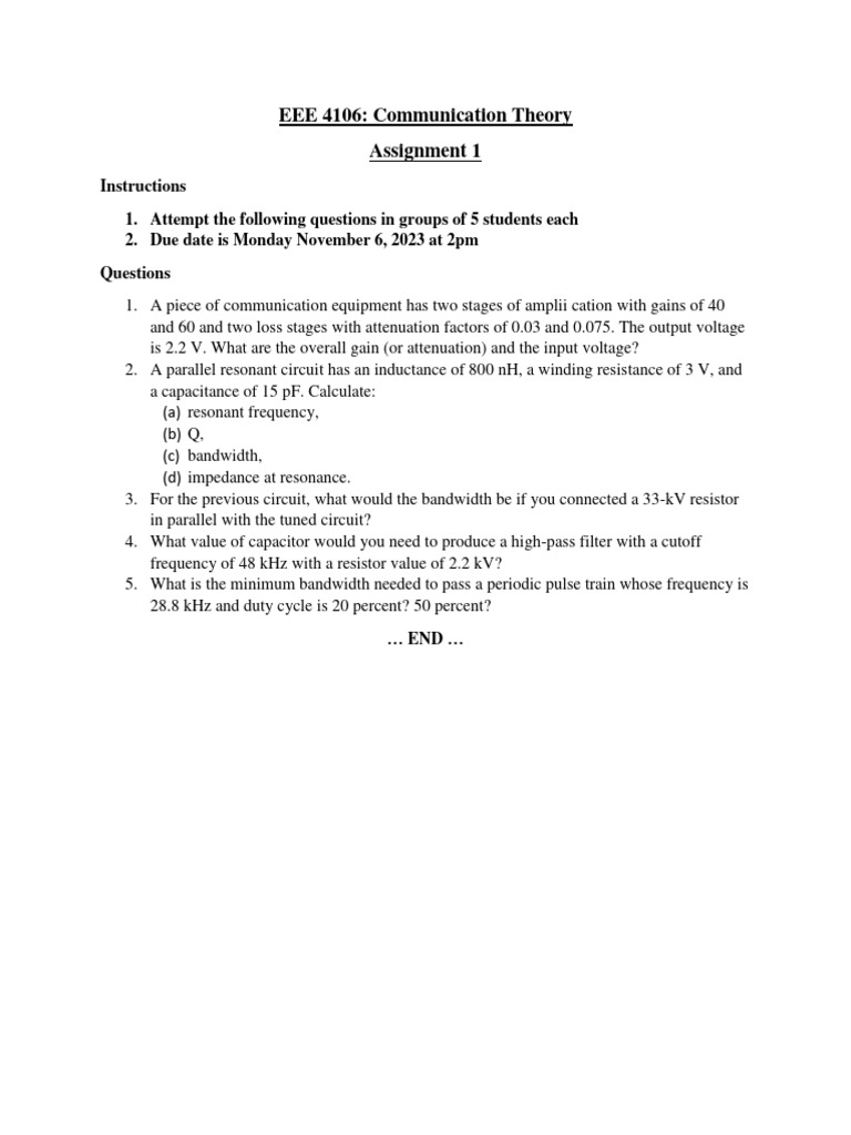 EEE 4106 Communication Theory - Assigt 1 | PDF