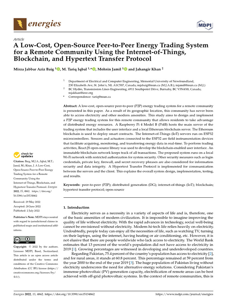 A Low-Cost Open-Source Peer-to-Peer Energy Trading | PDF