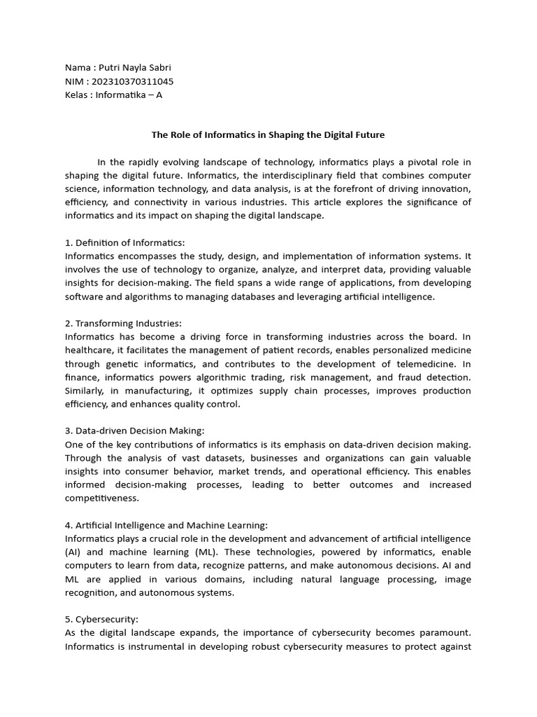 Informatics Shaping the Digital Future | PDF | Computer Science ...
